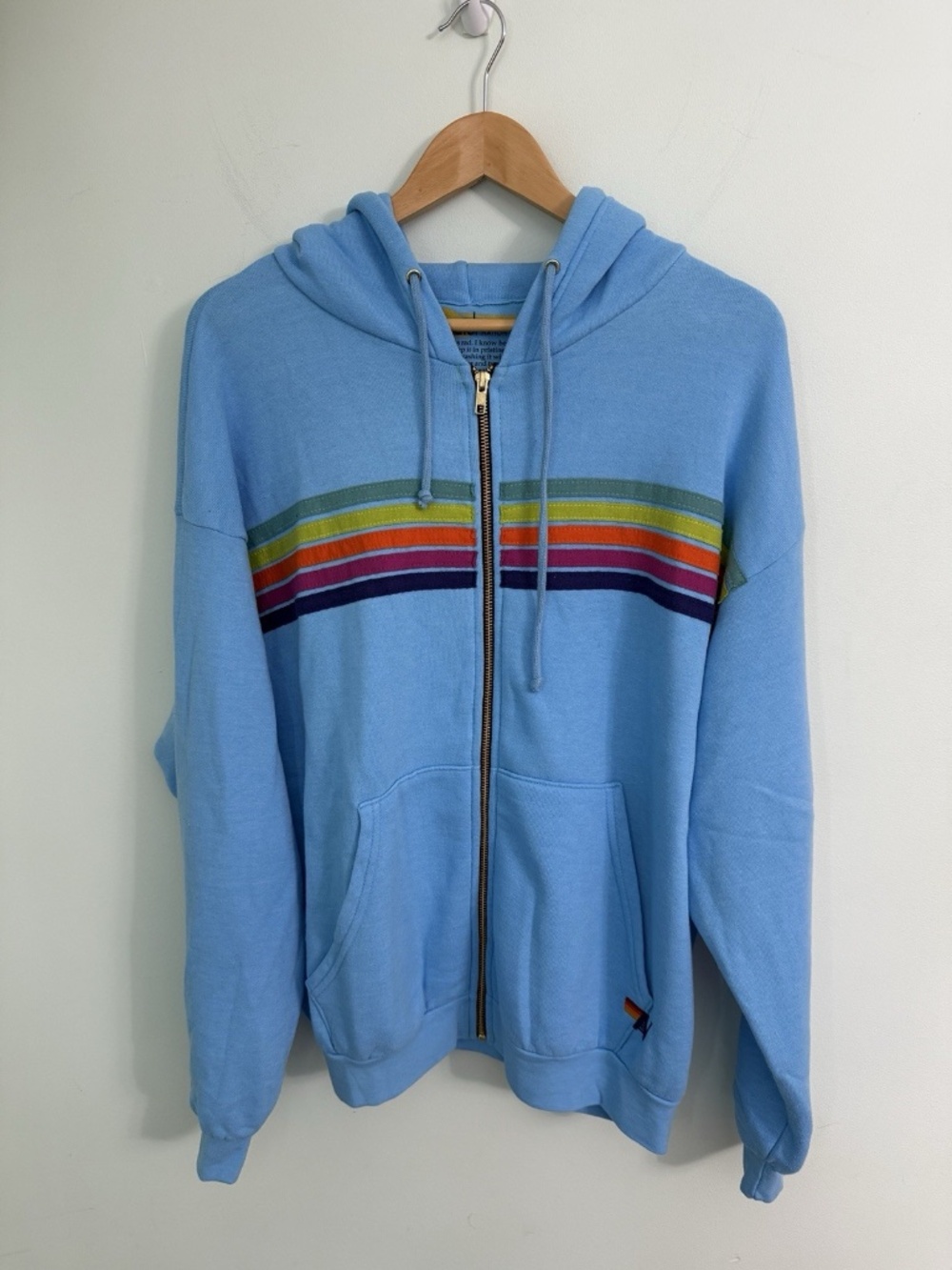 Aviator Nation 5 Stripe Relaxed Zip Hoodie & Sweatpants Set Sky Blue Size Large - Picture 2 of 14